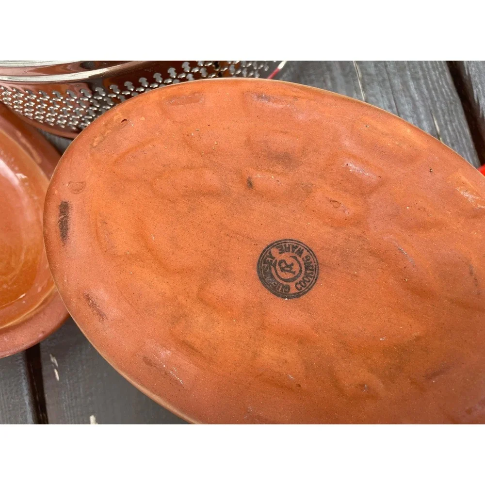 Vintage Guernsey Cooking Ware Terracotta Casserole Dish Silver Plated Carrier